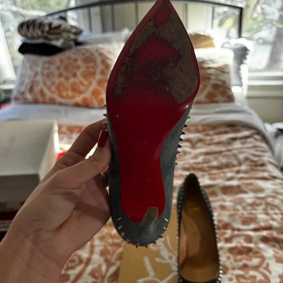 EUC Christian Louboutin Everest Silver Anjalina Spike Heels - Picture 10 of 13